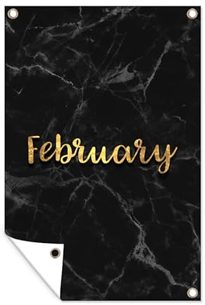 Outdoor-Poster Poster Wanddeko draußen Deko Garten Gartenposter 40x60 cm Kalender - Februar - Gold - Marmor