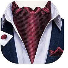 DiBanGu Ascot-Krawatten für Herren, Hochzeit, Jacquard, gewebt, 100 % Seide, Ascot-Krawatte für Herren, Krawatte und Einstecktuch-Set, 3 Stück, Burgunder, Einheitsgröße