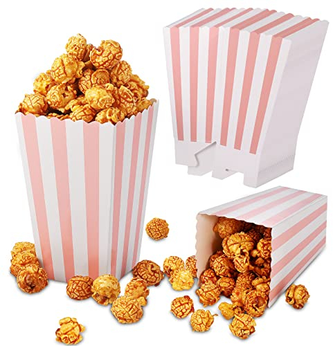 Zocipro Popcornschachteln, 50 Stück, weiß und rosa, gestreift, für Süßigkeiten, Snacks, für Party, Geburtstag, Hochzeit