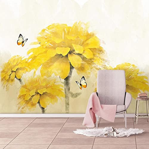 YABAOST Papier Peint Photo 3D Optique 380X360Cm Trompe L Oeil | Déco Mural Tableaux Muraux Photo Jaune Arbres Papillon Mural Décor Motif Poster Géant Stickers Muraux Optique Fond Effet