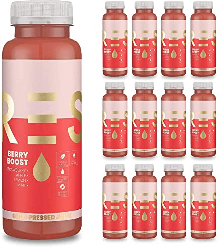 PRESS Healthfoods, 12 x 250ml Berry Boost, Cold Pressed Juice, Juice containing Strawberry, Apple, Lemon and Mint, Refreshing and Light Healthy Drink, Snack or Breakfast Smoothie