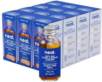 Neat Anti-Bac Glass & Mirror Cleaner Refills (12 Pack) | Plastic-Free Eco Friendly Cleaning | Yuzu Tea | Concentrated formula, Just Add Tap Water