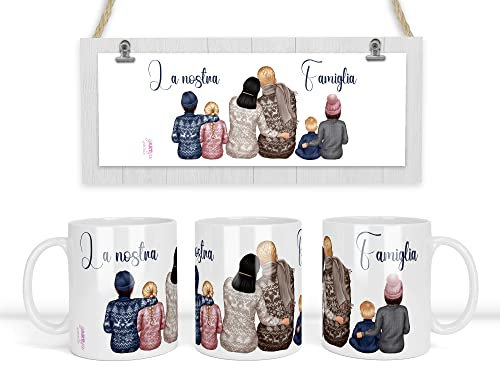 Tazza mug personalizzata con famiglia invernale natale con frase e personaggi personalizzati abito capelli mamma papà bambini