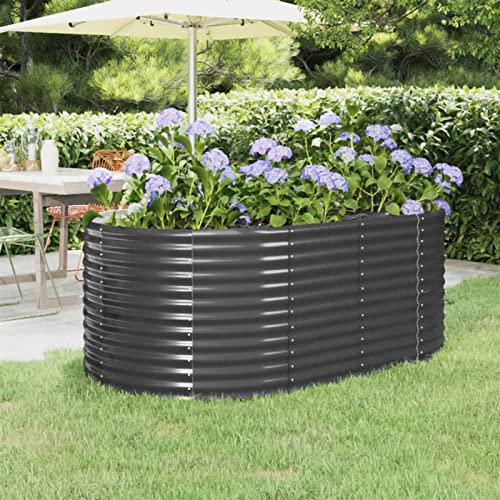 Festnight Hochbeet Metall Oval 175x100x68 cm Anthrazit Hochbeete für Garten Balkon Terrasse Pflanzkübel Verzinkt Stahl Blumenkasten Draußen Pflanzkasten Blumenbeet Gemüsebeet