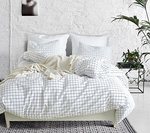 Noir et Blanc Housse de Couette 220x240cm + 2 Taies d'oreiller 65x65cm - Moderne à Carreaux Linge de Lit Géométrique 2 Personnes en Microfibre - Linge de Lit Carreaux avec Fermeture Éclair