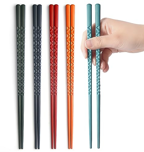 Palillos de fibra de vidrio, 5 pares con caja de papel kraft, 24 cm, palillos de fantasía, aptos para el lavavajillas, antideslizantes, coreanos, palillos japoneses para adultos
