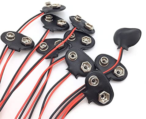 Hailege 10pcs 9V Batterieklemmen 9 Volt T-Typ Snap-on Batterieschnalle Leder Snap On Batteriestecker Kabel 15cm (T-Typ)
