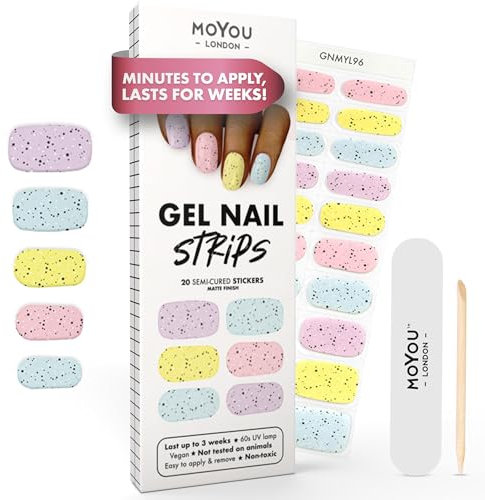 MOYOU LONDON Semi Cured Gel Nail Strips - 20 Pcs. Nail Wraps for Salon-Quality Manicure - Works with Any UV Lamp - Easy to Apply, Trim, & Remove Gel Stickers