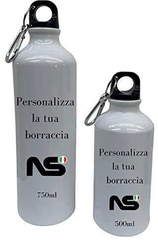 Borraccia Alluminio Personalizzata [Capacità a Scelta] 500ml - 750ml Bottiglia con Moschettone e Chiusura Ermetica | NS Bandiere (500ml)