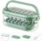 Umiblu Ghiaccio Stampo,Set Di Contenitori Con Coperchio, Ice Box Con Una Scatola Per Contenere 2 Stampi E Un Mestolo, Plastica, Quadrato (Verde salvia)