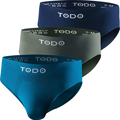 TODO Unterhosen Slips Herren-Oeko-Tex Standard 100 Zertifizierte Mutande da Uomo, Confezione da 3: 1 Blu Navy, 1 Kaki, 1 Turchese, S/M (Pacco da 3)