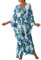 Bsubseach Long Half Sleeve Kaftan for Women Plus Size V Neck Swimsuit Coverups Summer Beach Dress Leaves