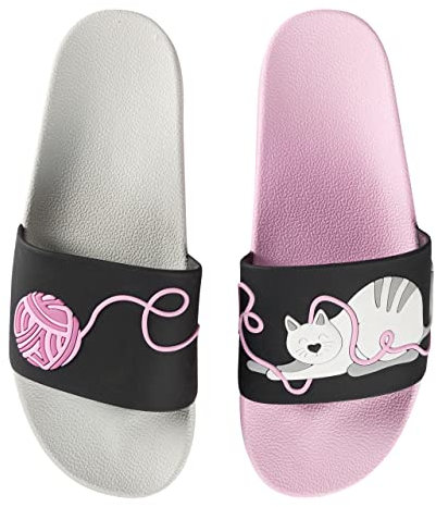 Dedoles Ciabatte Donna Uomo & Bambini Sandali per Spiaggia e Piscina con tanti Design Patatine Fiori Volpe Lama Nuvole Ketchup Regalo, Color: Gatto e gomitolo, 30 EU