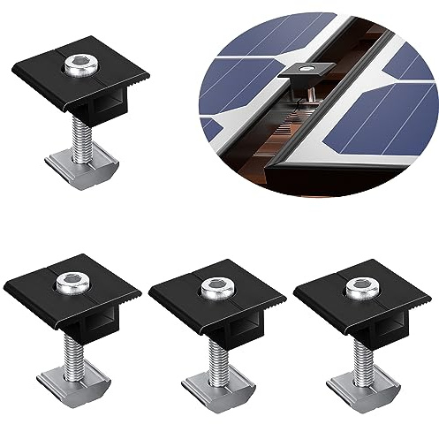 Warmfay Solarmodul Halterung 30mm Aluminiumlegierung Solarpanel Halterung Mittelklemme Kit,4X Balkonkraftwerk Befestigung Solarpanel Mittelklemmen Schwarz,Für Module mit einer Dicke von 30 mm.