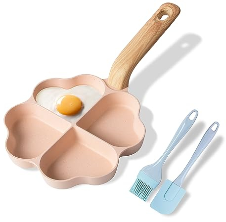 RIOVARM Induction Omelette Pan Non Stick Egg Frying Pans Small Frying Pan for Induction Hob 4-Cup Heart Shaped Skillet Pans Creative Cute Breakfast Cookware Without PFOA - Healthy Granite Coated