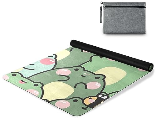 GOODOLD Yogamatte, Motiv: molliger Frosch, 180 x 66 cm, rutschfeste Yogamatte, faltbar, Reise-Trainingsmatte, für drinnen und draußen, Fitnessstudio, Pilates, mit Aufbewahrungstasche für Damen und
