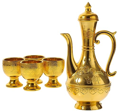 jojofuny 1 Set of Vintage Turkish Coffee Pot with 4 Coffee Cups Metal Turkish Tea Cup Set Wine Decanter and Glasses Altar Cups Holy Water Offering Cup Drinking Cups