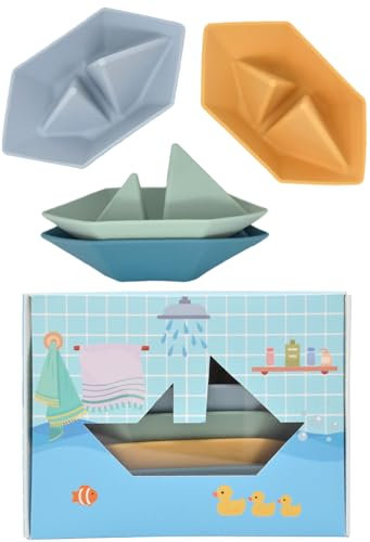 Budhi Budha Jouets de Bain pour Enfants 3-4 Ans - 4 Bateaux Flottants en Silicone Alimentaire - Montessori pour Tout-Petits