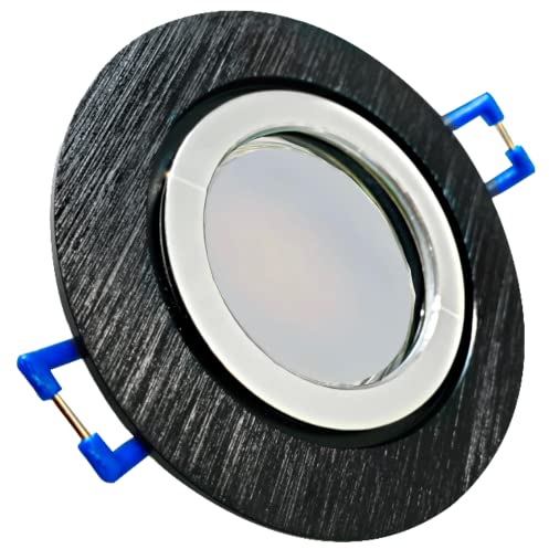 Rolux Flacher LED Bad Einbaustrahler IP44 Aqua 230V SMD 7W mit Milchglas Schwarz 1 Stück Deckenleuchte 3000K Warmweiß, Feuchtraum Dusche
