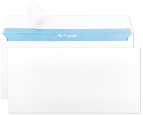Netuno 100 buste lettera lunghe bianche formato americano DL 11 x 22 cm 90g buste commerciali americane bianco con stampa interna blu senza finestra taglio dritto con strip adesivo