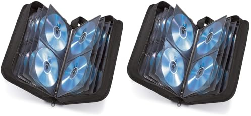 Hama CD Wallet for 64 Discs, CD/DVD/Blu-ray (folder for storage, space-saving for the office, car and at home), Black (Pack of 2)