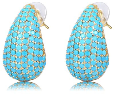 WillTen Goldene Ohrringe Damen mit Himmelblau Kubischen Zirkonia, Gold Hoop Wassertropfen Teardrop Earrings für Frauen