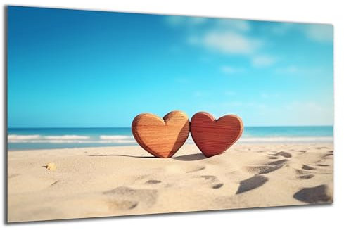 DARO Design - Wand-Bild auf 6mm HDF 84x56 cm Liebe 2 Herzen am Strand - Wand-Deko Bilder Geschenk