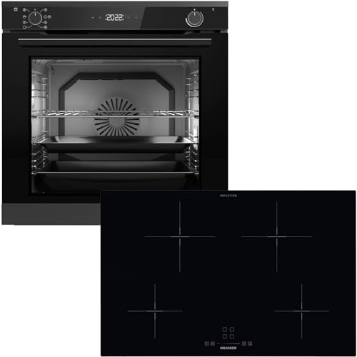 Oranier Pyrolyse Backofen Set EBP620 Einbau autark - 9 Funktionen - 80 cm Induktionskochfeld KFI380 - Kochfeld mit Slider-Bedienung & Warmhaltestufe