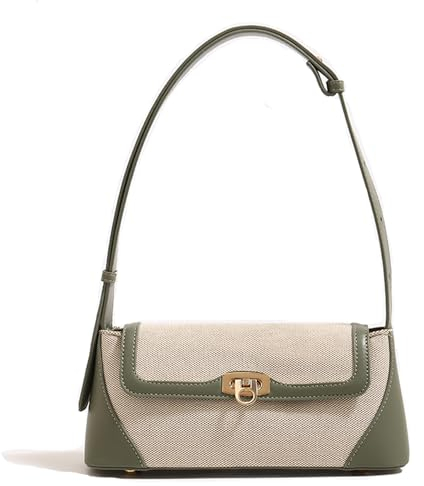zhongningyifeng Clutch Umhängetasche Klein für Frauen PU Leder Canvas Mini Tote Handtasche Geldbörse mit Schnallenverschluss (green)