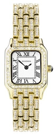 Sekonda Classic Monica Ladies 22mm Quartz Watch in White with Analogue Display, and Gold Alloy Strap 40661