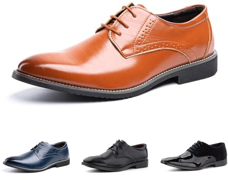 Hitmars Anzugschuhe Herren Lederschuhe Faux Business Oxford Derby Schuhe Hochzeits Klassischer Schnürschuh Männer HW1-Khaki EU42