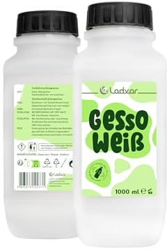 Lodvar® Gesso weiß | 1L | Für Acryl-Farben und Grundierung | Primer für Öl-Farben, Malfarben, Pouring, Decoupage, Finnabair