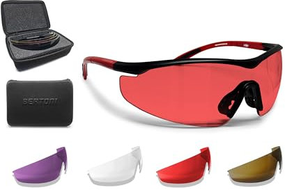 Bertoni Lunettes de Tir Sportif avec 4 Verres Interchangeables de Protection Balistique avec Étui Rigide – Mod. SH898