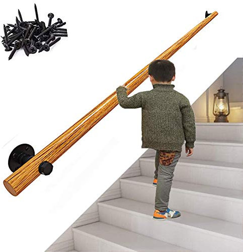 handlauf Edelstahl aussen Handlauf Treppenhandlauf runder Eckstil Komplettset Holzgeländer Wandmontage Handlauf für Treppen Holzfarbe 18ft/540cm (Farbe: Holzfarbe Größe: 7ft/210cm)