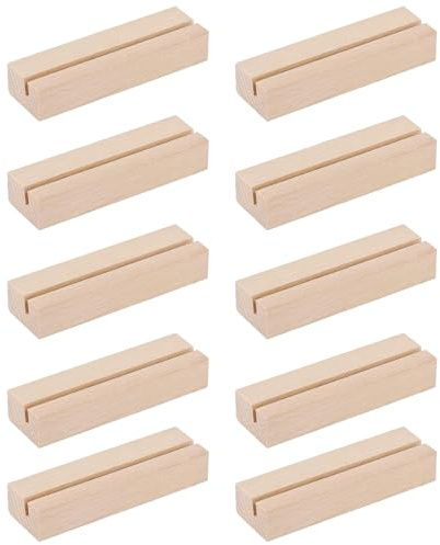 Quixotical 10 Stück Kartenhalter aus Buchenholz, Tischkartenhalter 2×3×10 cm mit Holzsockel, Kartenhalter für Menü- & Fotokarten für Hochzeit, Bankett, Party & Tischdeko