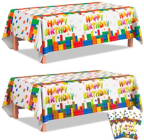 Building Block Party Tablecloths, 3pcs Building Block Party Decorations Tablecloths set - Building Blocks Tablecloth, Building Block Party Table Cover for Building Block Birthday Party Supplies