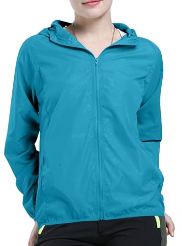KOG Leicht Regenjacke Damen Wasserdicht Regenmantel Übergangsjacke Windbreaker mit Kapuze Fahrradjacke Regencape Dünne Fahrrad Regenjacken Wanderjacke Outdoor Jacken Outlet Angebote Hellblau S
