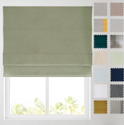 Barnes Blinds - Soft Textured Ara Blackout Roman Blinds -Durable Fittings Easy Fit (Sage Green 91.5cm)