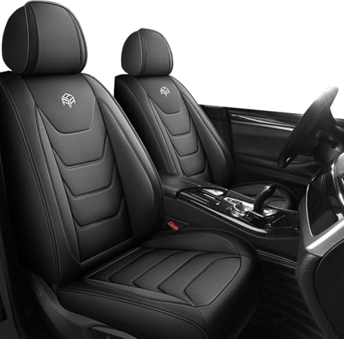 Chifeng PU Leder Autositzbezüge Auto Vordersitz 2 Stück Set Fit für Hyundai Bayon Getz Ioniq Kona Santa FE Tucson i20 i30 i40 ix20 ix35 Universal wasserdicht Autositzbezüge (schwarz)