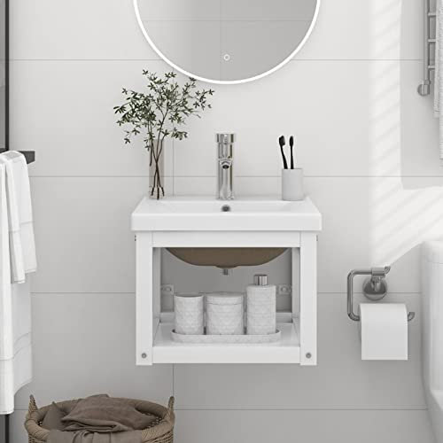 Iiaky Estructura de baño con Lavabo Incorporado Hierro Blanco Mueble BañO con Lavabo