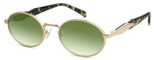 SOJOS Gafas de sol vintage ovaladas de metal para mujer y hombre, estilo retro, con protección UV400, SJ1224, Marco dorado y lentes verdes, large