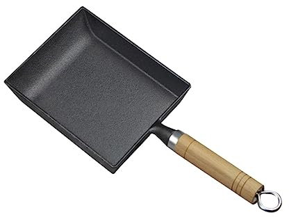 SHOWERORO 1pezzi Padella in Ghisa Da Campeggio Antiaderente Pentola Da Cucina Manico in Legno Antiscivolo Adatta Per Friggere Grigliare e Cucinare