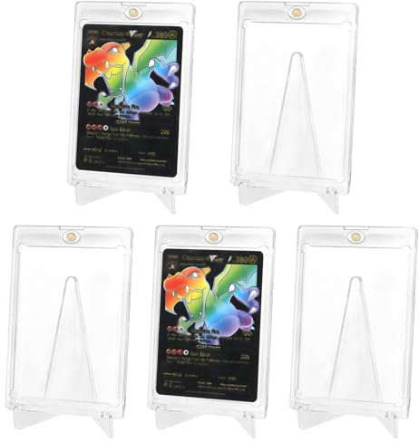 5 Stück 35PT Magnetischer Kartenhalter UV-Schutz-Transparent Karten Rahmen Kartenhüllen Schutzhüllen inklusive Ständer 5 Stück für Magic, MTG, Sport, Baseball, Fußball Hard Card Sleeves