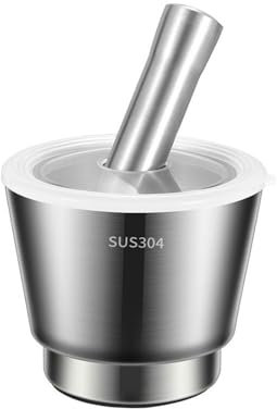 GLigeT Mortiers et pilons Broyeur à ail Manuel en Acier Inoxydable 304, Pot à Piler, Anneau de broyage Manuel, Ensemble de Bol et Pilon Mortier Pilon Cuisine(Grand)