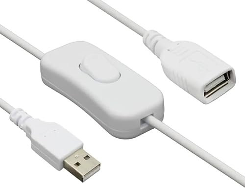 TECHZOCO Cable USB con interruptor encendido y apagado, cable tiras LED, lampara, ventilador, Extensor usb con interruptor, 30 cm, ON/OFF, Blanco