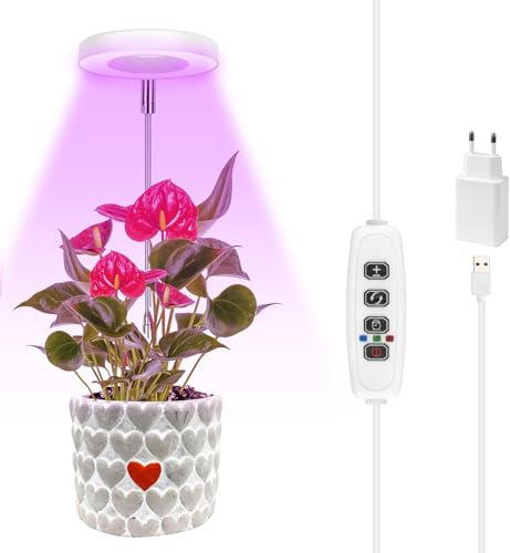 Sondiko LED Pflanzenlampe für Zimmerpflanzen, Vollspektrum LED-Pflanzenlampe mit 3/9/12Std.-Timer, 10 Dimmbare Stufen, 3 Beleuchtungsmodi, Höhenverstellbares Pflanzenlicht für Kleine Pflanzen, 1Pack