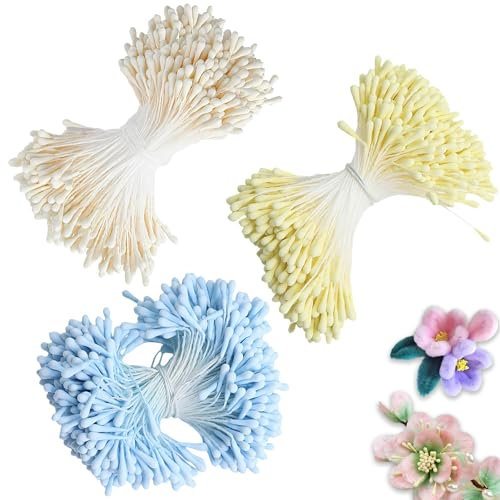BDHYYM 1200 Stück Pfeifenreiniger Blumen Staubblatt mit Zwei Perlen Köpfen 3mm, Pfeifenreiniger zum Basteln, Tulpe Blumenstrauß Pfeifenreiniger Zubehör für DIY Handwerksprojekt