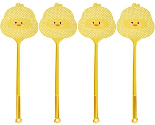 Fopytu Süße Gelbe Fliegenklatsche in Hühnerform, 4 Stück/Set, Flexibles Manuelles Swat-Set, Langer Griff, Fliegenklatsche, Fliegende Insekten, Manuelle Swat
