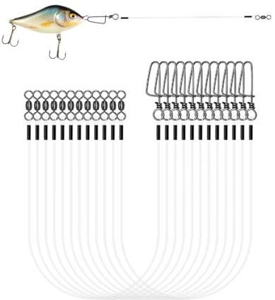 Jisrcha 12 Pcs Stahlvorfach Hecht, Fluorocarbon Vorfach Leader mit Wirbel & Karabiner, angelzubehör orfach Zum Spinnangeln, Karpfen vorfach Angelvorfächer Für Salzwasser Süßwasser