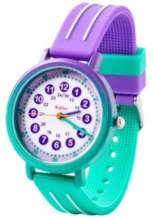 Kiddus Lernuhr für Kinder, Analoge Armbanduhr für Jungen und Mädchen ab 5 Jahren, Waterproof 5ATM, Geschenk für Mädchen zum Lernen